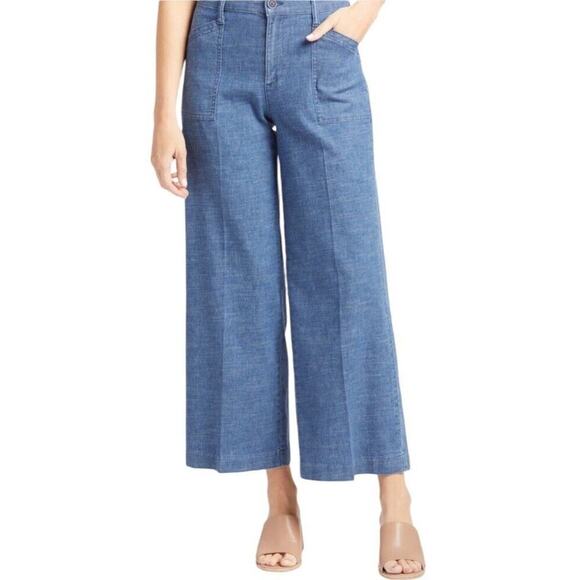 Evereve Pants - Evereve Beth Wide Leg Pants Women 32 Blue Chambray Stretch Utility Pocket Hemp
